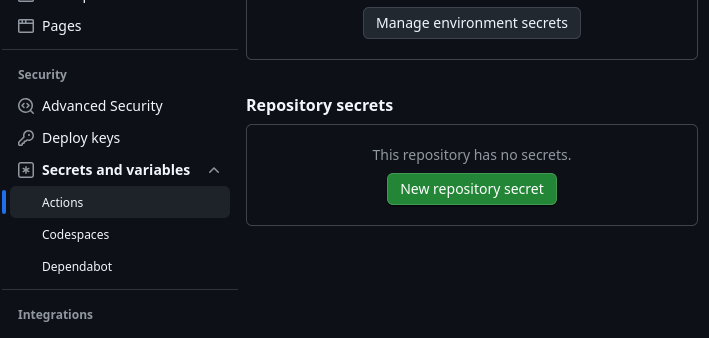 Repository actions secrets