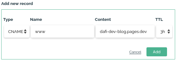 CNAME configuration DNS provider