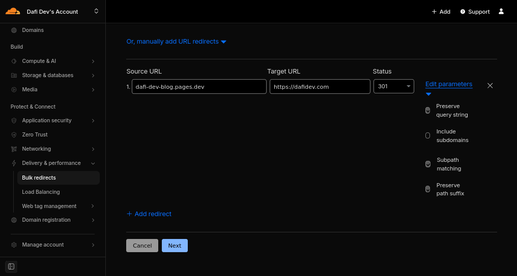 bulk redirect list configuration